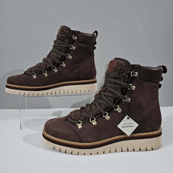 NEW Cole Haan Zerogrand Lodge Boot 9.5 Java Leather Shearling Waterproof Hiker - Picture 2 of 13